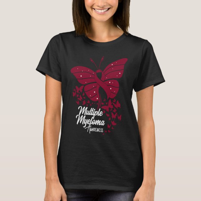 Butterflies & Burgundy Ribbon Multiple Myeloma Awa T-Shirt (Front)