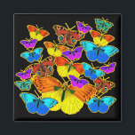 Butterflies! Butterflies! Magnet<br><div class="desc">Multicolor butterflies of various shapes and colours make up this artwork. What fun!</div>