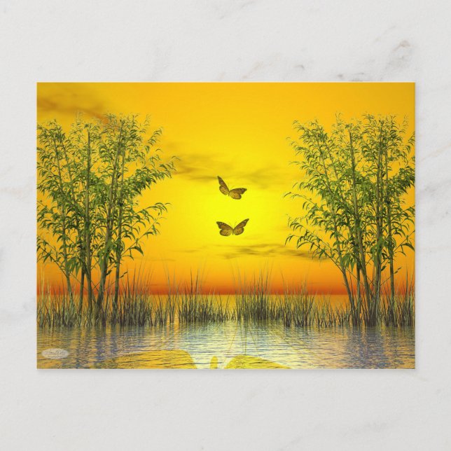 Butterflies by sunset - 3D render Postcard (Front)