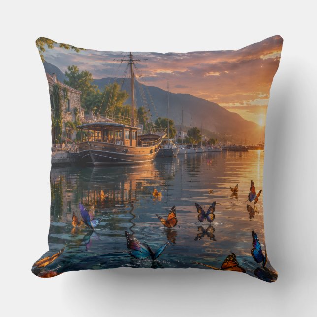 Butterflies by the Harbour Throw Pillow (Front)