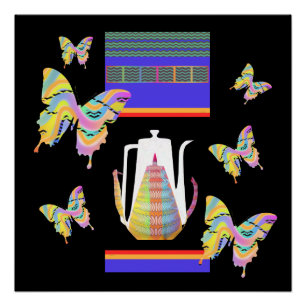 Butterflies Coffee Pots Poster