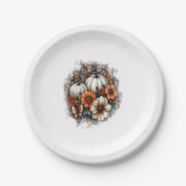Butterflies Country Pumpkin Paper Plate (Front)