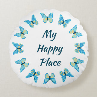 Butterflies Custom Colours Happy Place Round Pillow