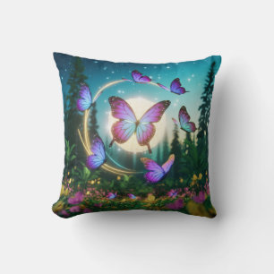 Butterflies dance under the moon throw pillow