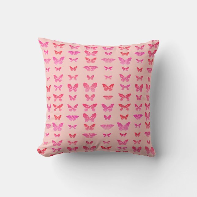Butterflies, deep pink, pale pink background throw pillow (Front)