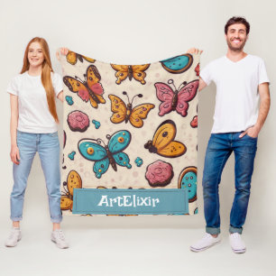 Butterflies Distressed Print Fleece Blanket
