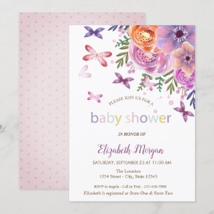  Butterflies Dots Floral Baby Shower Invitation