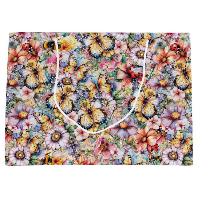 Butterflies, Dragonflies, Ladybugs, and Bees Large Gift Bag (Front)