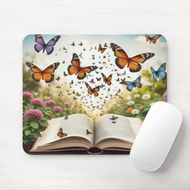 Butterflies Exploding Out of Open Book Mouse Pad (With Mouse)
