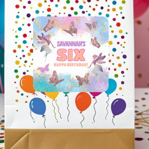 Butterflies Fairy Gold Glitter 6th Birthday Party Square Sticker