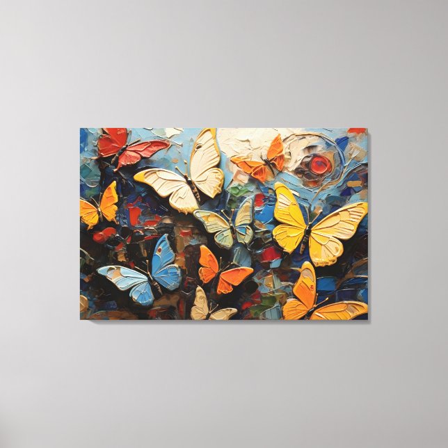 Butterflies Flies Among Vibrant Nature Painting Canvas Print (Front)