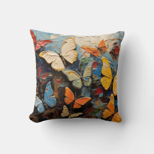 Butterflies Flies Among Vibrant Nature Painting Throw Pillow