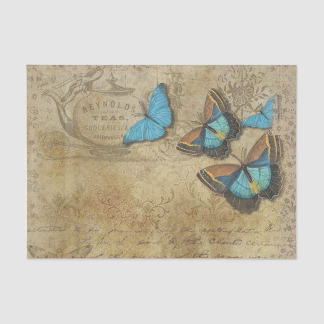 Butterflies Flitting Around While Drinking Tea Tissue Paper (Front)