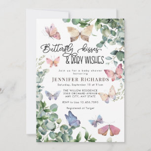 Butterflies Floral   Eucalyptus Baby Shower  Invitation