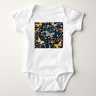 Butterflies Floral: Hand Drawn Seamless. Baby Bodysuit