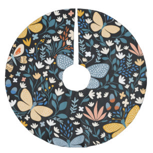 Butterflies Floral: Hand Drawn Seamless. Brushed Polyester Tree Skirt