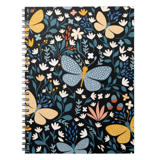 Butterflies Floral: Hand Drawn Seamless. Notebook (Front)