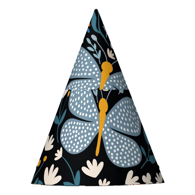 Butterflies Floral: Hand Drawn Seamless. Party Hat (Front)