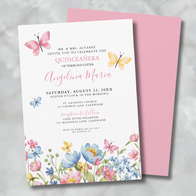 Butterflies Floral Quinceanera Invitation (Butterfly Floral Quinceanera Invitation)