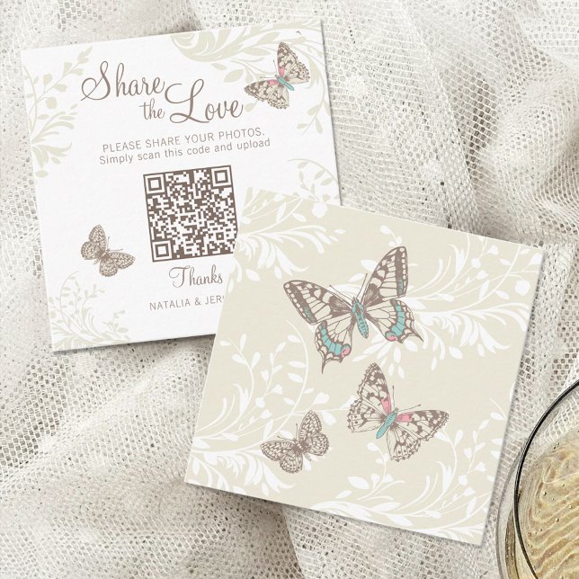 Butterflies floral swirl cream brown wedding enclosure card (Creator Uploaded)