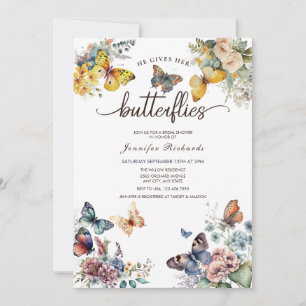 Butterflies Floral   Watercolor Bridal Shower  Invitation