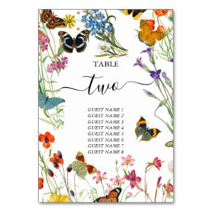 Butterflies Floral Wedding Table Number