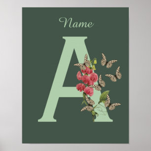 Butterflies Flower Monogram Initial A Personalized Poster