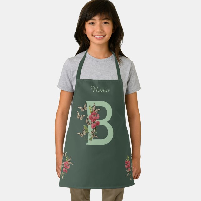 Butterflies Flower Monogram Initial B Personalized Apron (Insitu)