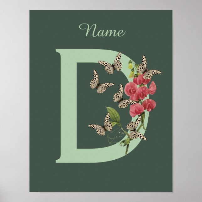 Butterflies Flower Monogram Initial D Name  Poster (Front)