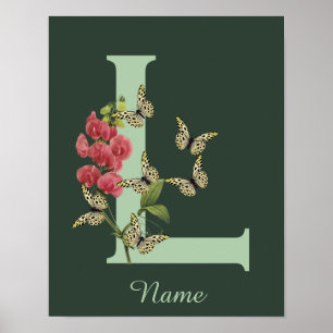 Butterflies Flower Monogram Initial L Personalized Poster