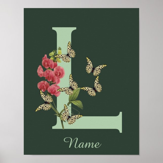 Butterflies Flower Monogram Initial L Personalized Poster (Front)