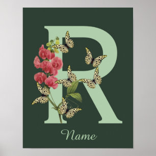 Butterflies Flower Monogram Initial R Personalized Poster
