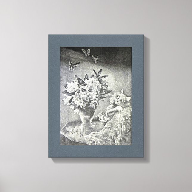 Butterflies, Flower vase, Cat, Louis Wain Canvas Print (Front)