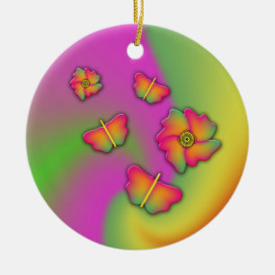 Butterflies & Flowers Ceramic Ornament