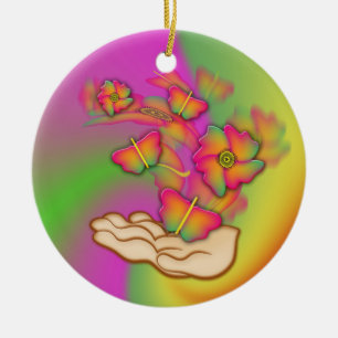 Butterflies & Flowers Ceramic Ornament