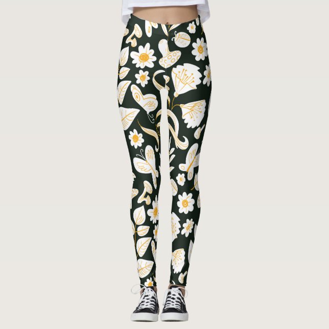 Butterflies & Flowers: Doodle Summer Pattern. Leggings (Front)