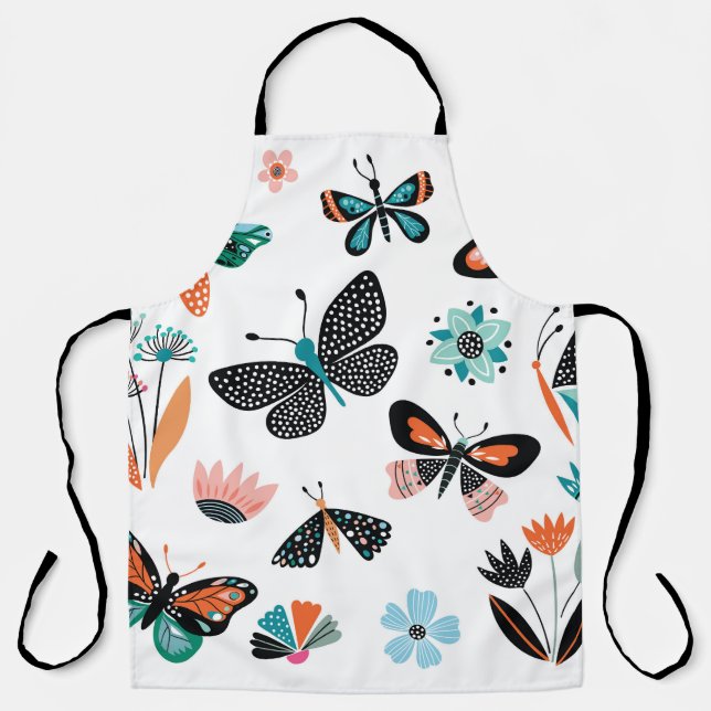 Butterflies Flowers: Hand Drawn Collection Apron (Front)