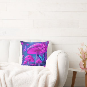 Butterflies Flowers Mushcrooms-Fiarycore Throw Pillow