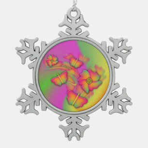 Butterflies & Flowers Snowflake Pewter Christmas Ornament