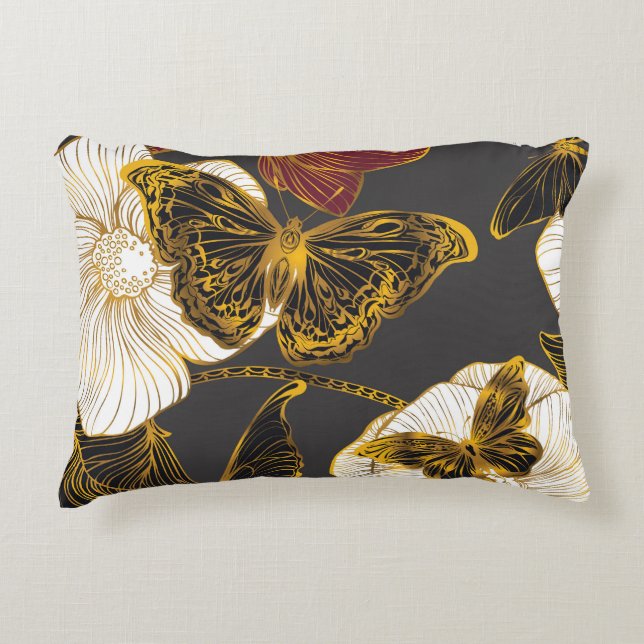 Butterflies & Flowers: Spring Boho Pattern Accent Pillow (Front)