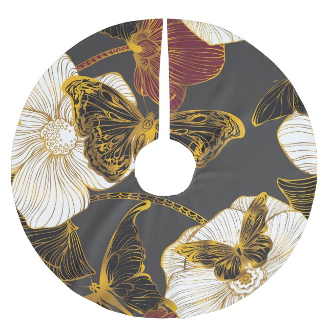 Butterflies & Flowers: Spring Boho Pattern Brushed Polyester Tree Skirt (Front)