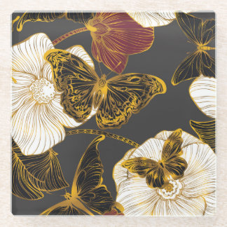 Butterflies & Flowers: Spring Boho Pattern Glass Coaster