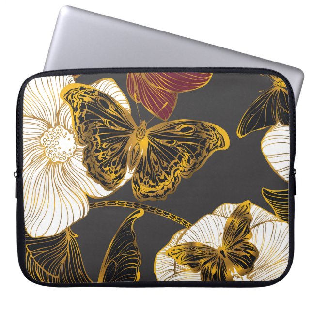 Butterflies & Flowers: Spring Boho Pattern Laptop Sleeve (Front)