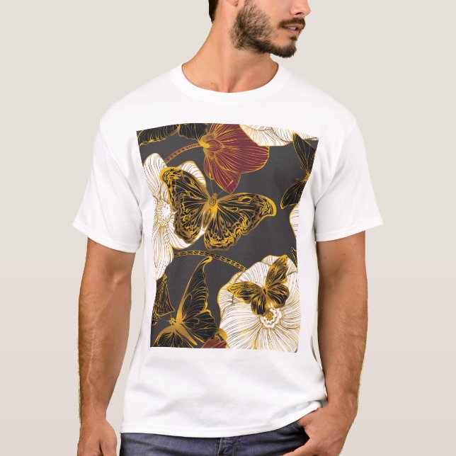 Butterflies & Flowers: Spring Boho Pattern T-Shirt (Front)