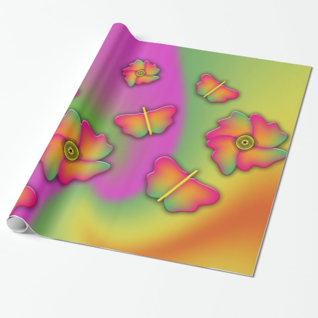 Butterflies & Flowers Wrapping Paper (Unrolled)