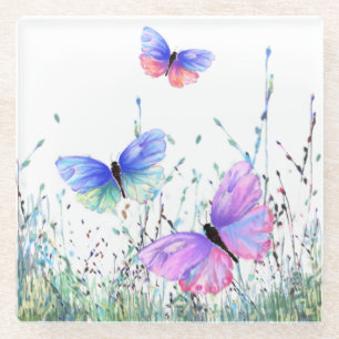 Butterflies Flying in Nature Glass Coaster Spring