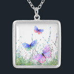 Butterflies Flying in Nature Necklace Gift<br><div class="desc">Necklace with Spring Joy Colourful Butterflies Flying in Nature Watercolor Painting Butterfly and Flowers Necklaces - Choose / Add Your Favourite Text / Colour - Make Your Unique Necklaces Gift - Resize and move or remove and add elements with customization tool ! - Drawing and Design by MIGNED. You can...</div>