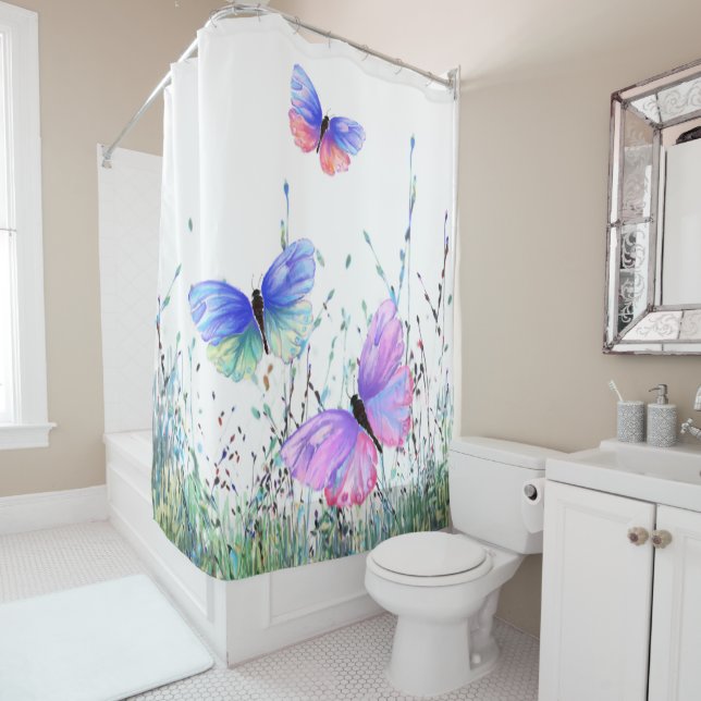 Butterflies Flying in Nature Shower Curtain Spring (In Situ)