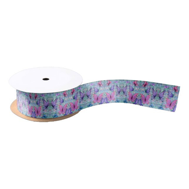 Butterflies Flying Satin Ribbon - Spring (Spool)