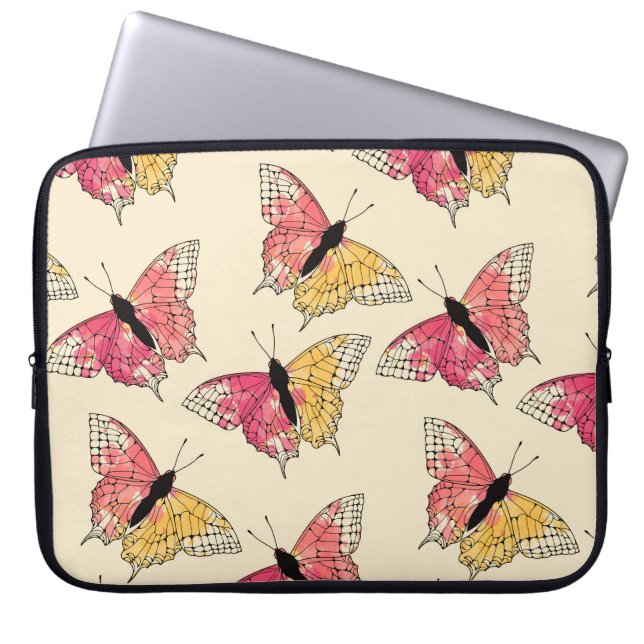 Butterflies flying: seamless ivory pattern laptop sleeve (Front)